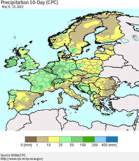 Europe Precipitation 10-Day (CPC) Thematic Map For 3/6/2023 - 3/15/2023