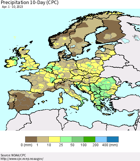 Europe Precipitation 10-Day (CPC) Thematic Map For 4/1/2023 - 4/10/2023