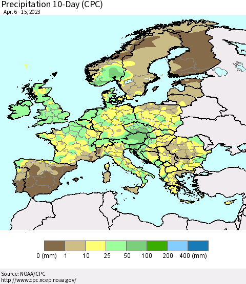 Europe Precipitation 10-Day (CPC) Thematic Map For 4/6/2023 - 4/15/2023