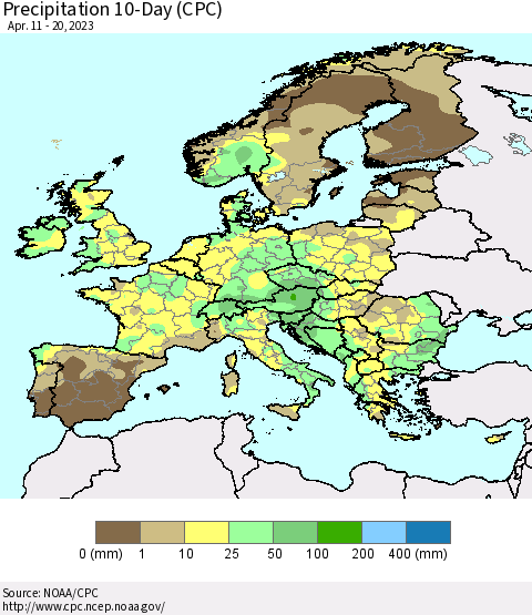 Europe Precipitation 10-Day (CPC) Thematic Map For 4/11/2023 - 4/20/2023