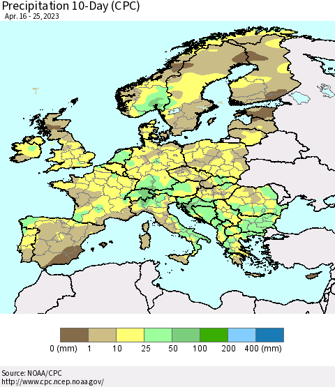 Europe Precipitation 10-Day (CPC) Thematic Map For 4/16/2023 - 4/25/2023