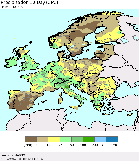 Europe Precipitation 10-Day (CPC) Thematic Map For 5/1/2023 - 5/10/2023