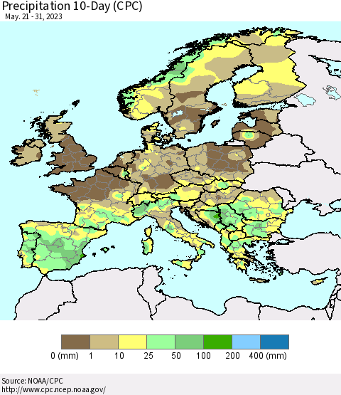 Europe Precipitation 10-Day (CPC) Thematic Map For 5/21/2023 - 5/31/2023