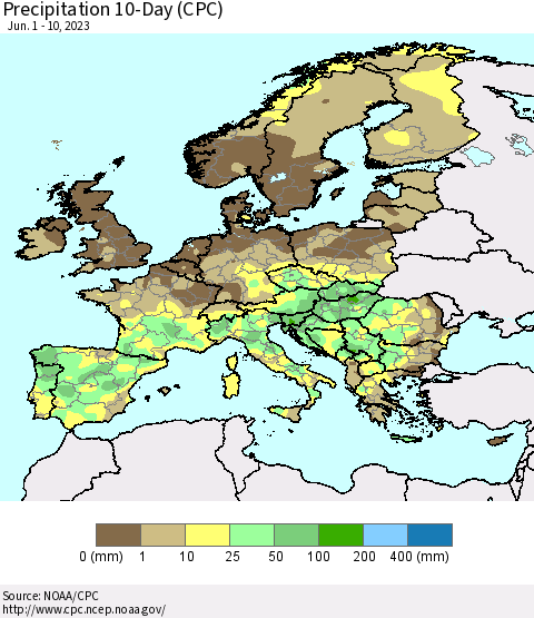 Europe Precipitation 10-Day (CPC) Thematic Map For 6/1/2023 - 6/10/2023