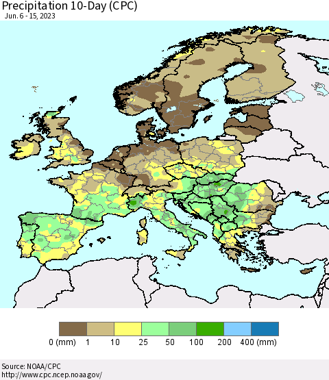 Europe Precipitation 10-Day (CPC) Thematic Map For 6/6/2023 - 6/15/2023