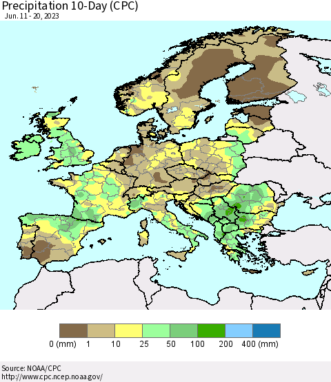 Europe Precipitation 10-Day (CPC) Thematic Map For 6/11/2023 - 6/20/2023