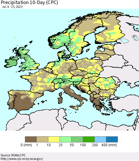 Europe Precipitation 10-Day (CPC) Thematic Map For 7/6/2023 - 7/15/2023