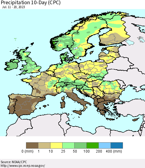 Europe Precipitation 10-Day (CPC) Thematic Map For 7/11/2023 - 7/20/2023