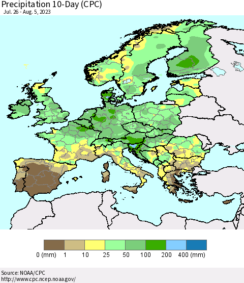 Europe Precipitation 10-Day (CPC) Thematic Map For 7/26/2023 - 8/5/2023