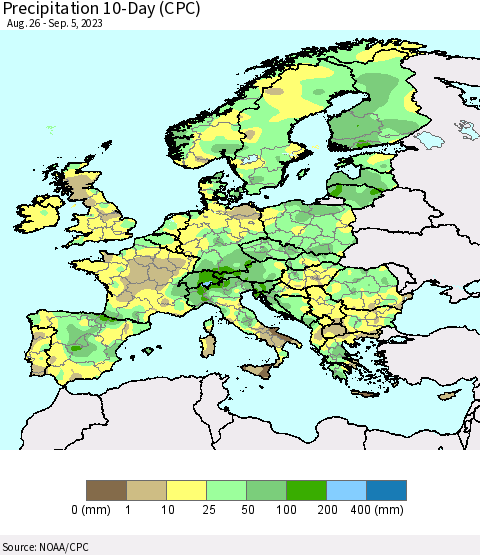 Europe Precipitation 10-Day (CPC) Thematic Map For 8/26/2023 - 9/5/2023