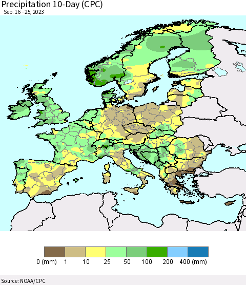 Europe Precipitation 10-Day (CPC) Thematic Map For 9/16/2023 - 9/25/2023
