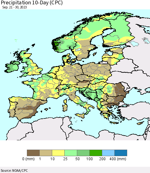 Europe Precipitation 10-Day (CPC) Thematic Map For 9/21/2023 - 9/30/2023