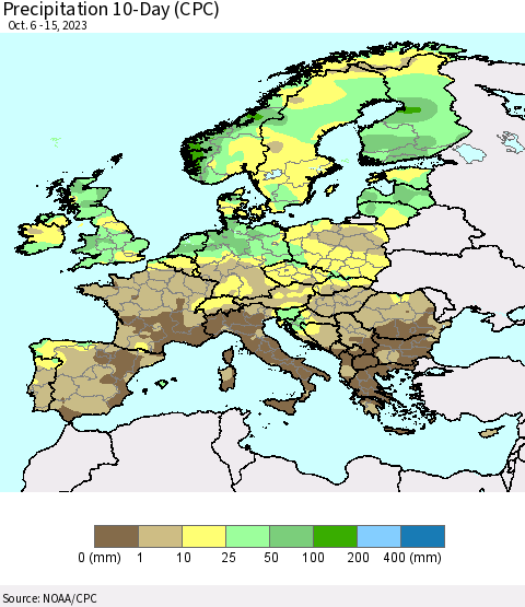 Europe Precipitation 10-Day (CPC) Thematic Map For 10/6/2023 - 10/15/2023