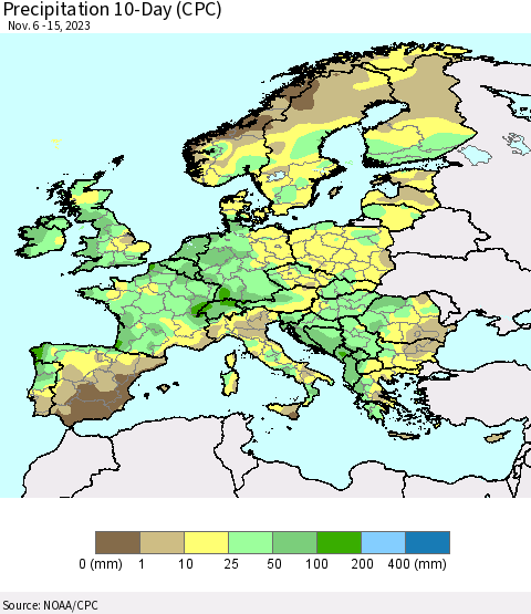 Europe Precipitation 10-Day (CPC) Thematic Map For 11/6/2023 - 11/15/2023
