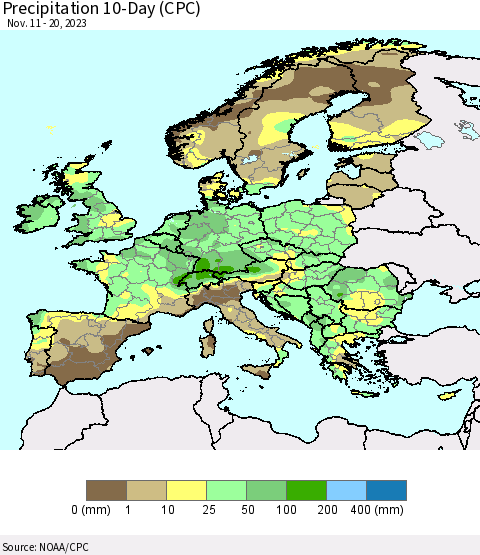 Europe Precipitation 10-Day (CPC) Thematic Map For 11/11/2023 - 11/20/2023