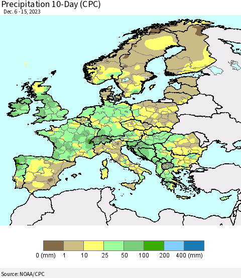 Europe Precipitation 10-Day (CPC) Thematic Map For 12/6/2023 - 12/15/2023