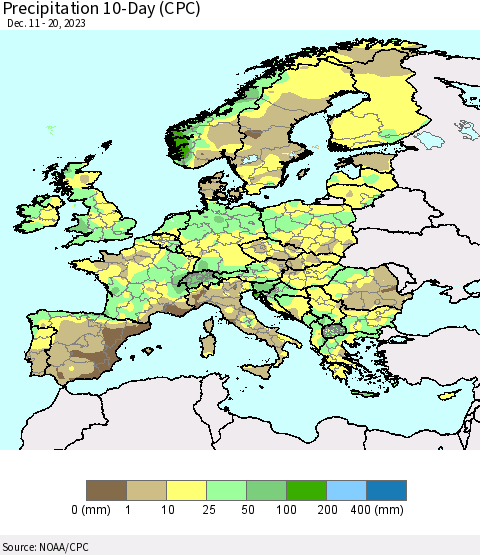 Europe Precipitation 10-Day (CPC) Thematic Map For 12/11/2023 - 12/20/2023