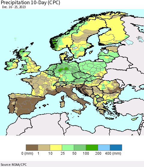 Europe Precipitation 10-Day (CPC) Thematic Map For 12/16/2023 - 12/25/2023