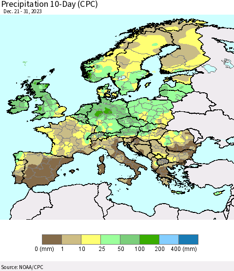 Europe Precipitation 10-Day (CPC) Thematic Map For 12/21/2023 - 12/31/2023