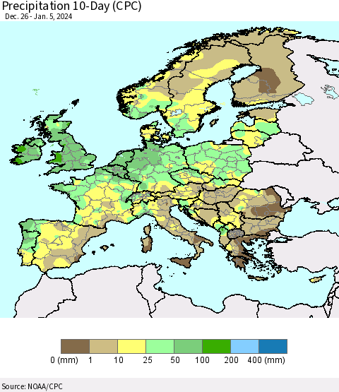 Europe Precipitation 10-Day (CPC) Thematic Map For 12/26/2023 - 1/5/2024