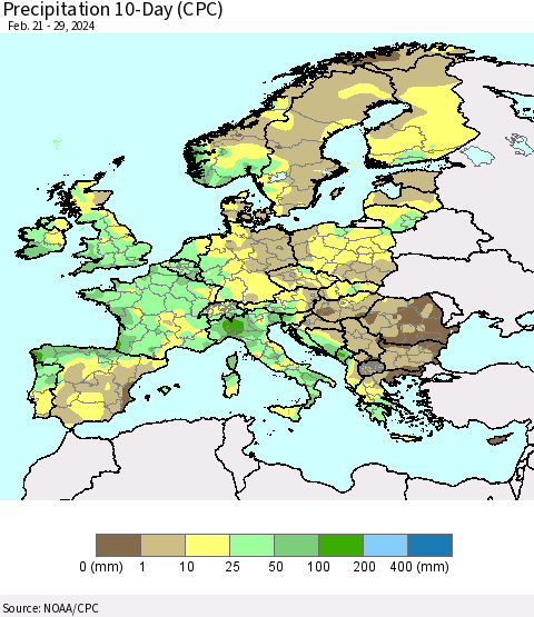 Europe Precipitation 10-Day (CPC) Thematic Map For 2/21/2024 - 2/29/2024