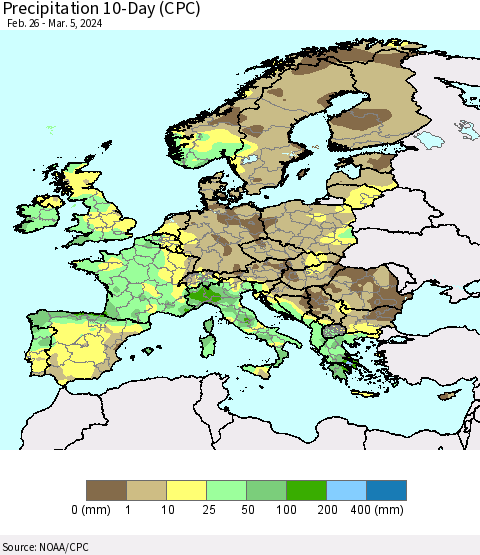 Europe Precipitation 10-Day (CPC) Thematic Map For 2/26/2024 - 3/5/2024