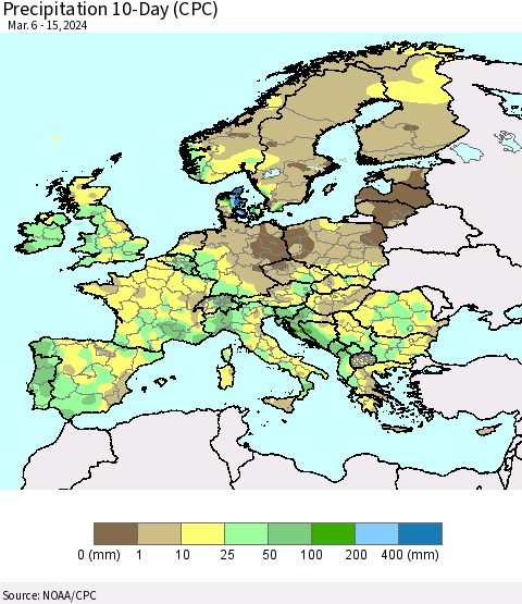 Europe Precipitation 10-Day (CPC) Thematic Map For 3/6/2024 - 3/15/2024
