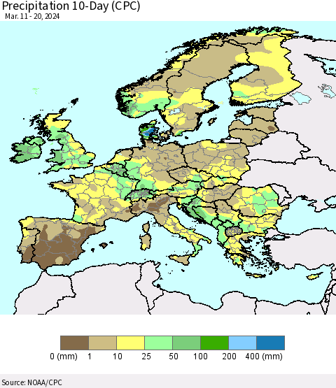 Europe Precipitation 10-Day (CPC) Thematic Map For 3/11/2024 - 3/20/2024