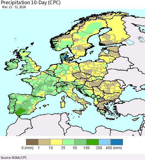 Europe Precipitation 10-Day (CPC) Thematic Map For 3/21/2024 - 3/31/2024