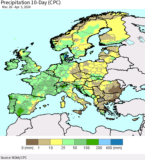 Europe Precipitation 10-Day (CPC) Thematic Map For 3/26/2024 - 4/5/2024