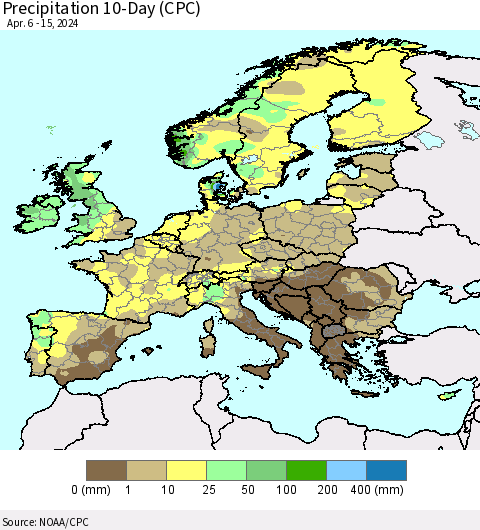 Europe Precipitation 10-Day (CPC) Thematic Map For 4/6/2024 - 4/15/2024