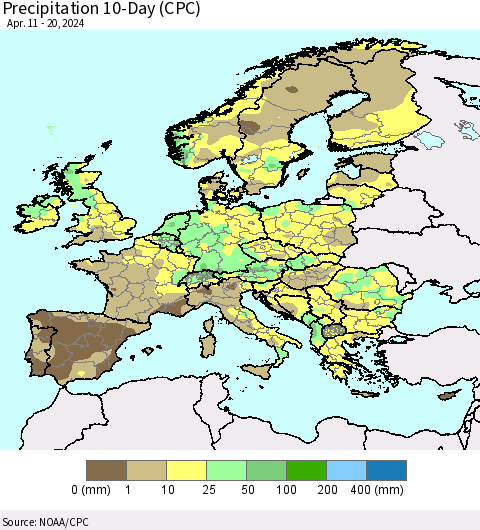 Europe Precipitation 10-Day (CPC) Thematic Map For 4/11/2024 - 4/20/2024