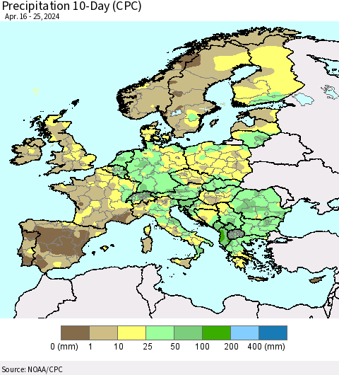 Europe Precipitation 10-Day (CPC) Thematic Map For 4/16/2024 - 4/25/2024