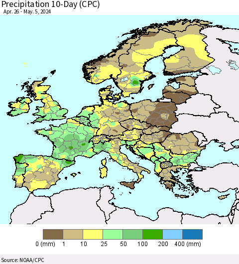 Europe Precipitation 10-Day (CPC) Thematic Map For 4/26/2024 - 5/5/2024