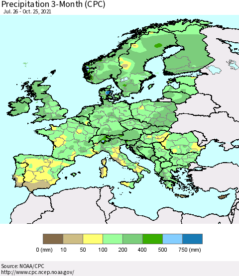 Europe Precipitation 3-Month (CPC) Thematic Map For 7/26/2021 - 10/25/2021