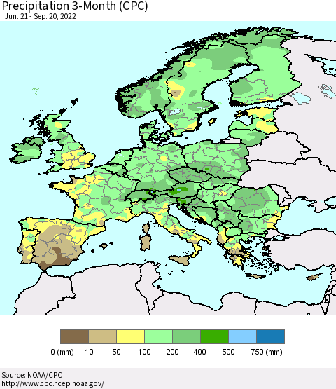 Europe Precipitation 3-Month (CPC) Thematic Map For 6/21/2022 - 9/20/2022