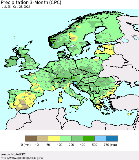 Europe Precipitation 3-Month (CPC) Thematic Map For 7/26/2022 - 10/25/2022
