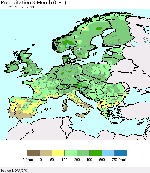 Europe Precipitation 3-Month (CPC) Thematic Map For 6/21/2023 - 9/20/2023