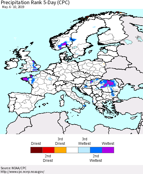 Europe Precipitation Rank 5-Day (CPC) Thematic Map For 5/6/2019 - 5/10/2019