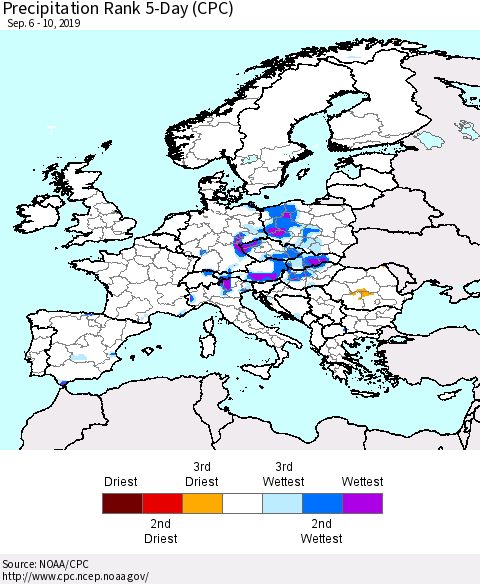 Europe Precipitation Rank since 1981, 5-Day (CPC) Thematic Map For 9/6/2019 - 9/10/2019