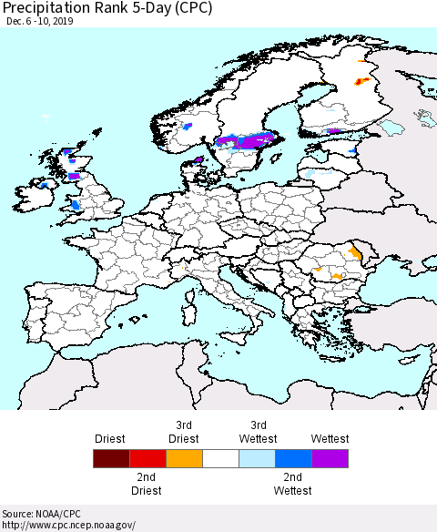 Europe Precipitation Rank since 1981, 5-Day (CPC) Thematic Map For 12/6/2019 - 12/10/2019