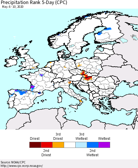 Europe Precipitation Rank since 1981, 5-Day (CPC) Thematic Map For 5/6/2020 - 5/10/2020