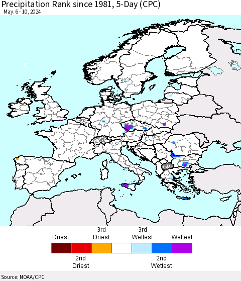 Europe Precipitation Rank since 1981, 5-Day (CPC) Thematic Map For 5/6/2024 - 5/10/2024