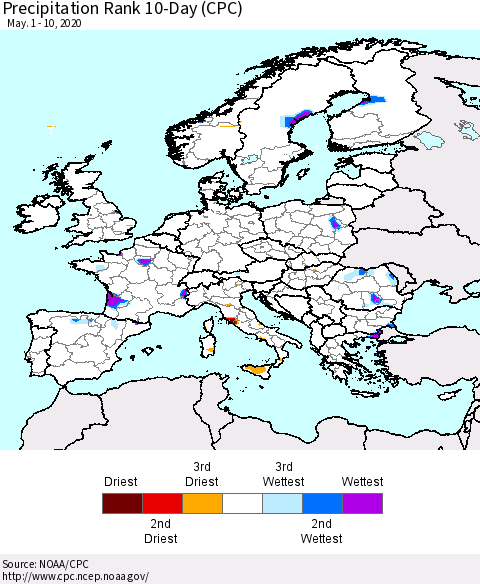 Europe Precipitation Rank 10-Day (CPC) Thematic Map For 5/1/2020 - 5/10/2020
