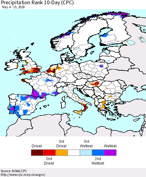 Europe Precipitation Rank since 1981, 10-Day (CPC) Thematic Map For 5/6/2020 - 5/15/2020