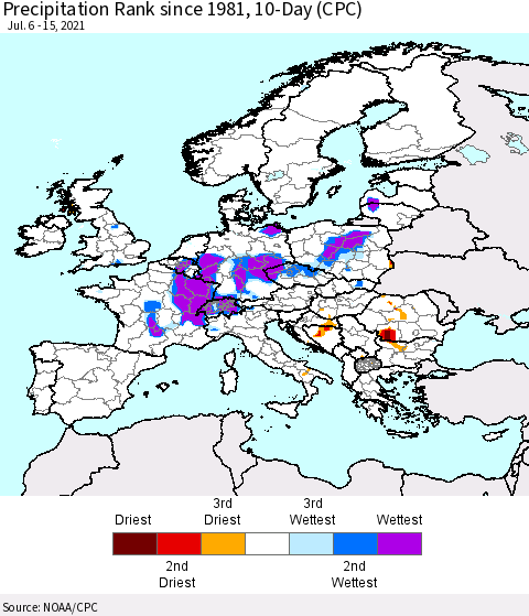 Europe Precipitation Rank 10-Day (CPC) Thematic Map For 7/6/2021 - 7/15/2021