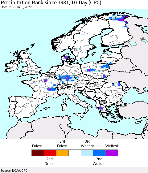 Europe Precipitation Rank 10-Day (CPC) Thematic Map For 12/26/2021 - 1/5/2022