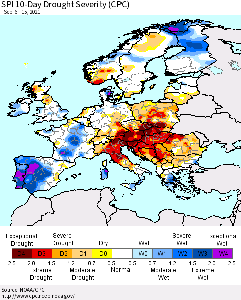 Europe SPI 10-Day Drought Severity (CPC) Thematic Map For 9/6/2021 - 9/15/2021