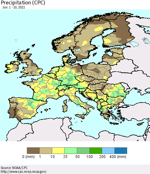 Europe Precipitation (CPC) Thematic Map For 6/1/2021 - 6/10/2021