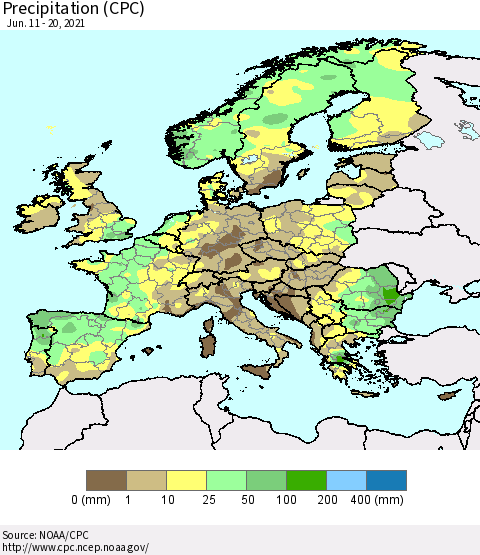 Europe Precipitation (CPC) Thematic Map For 6/11/2021 - 6/20/2021